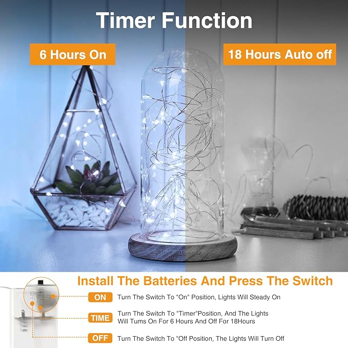 5 Pack Fairy Lights Battery Operated, 7FT 20LED String Lights with Timer Waterproof Silver Wire Fairy Lights Battery Powered Twinkle Lights for Bedroom Christmas Wedding Indoor Party Decor Cool White