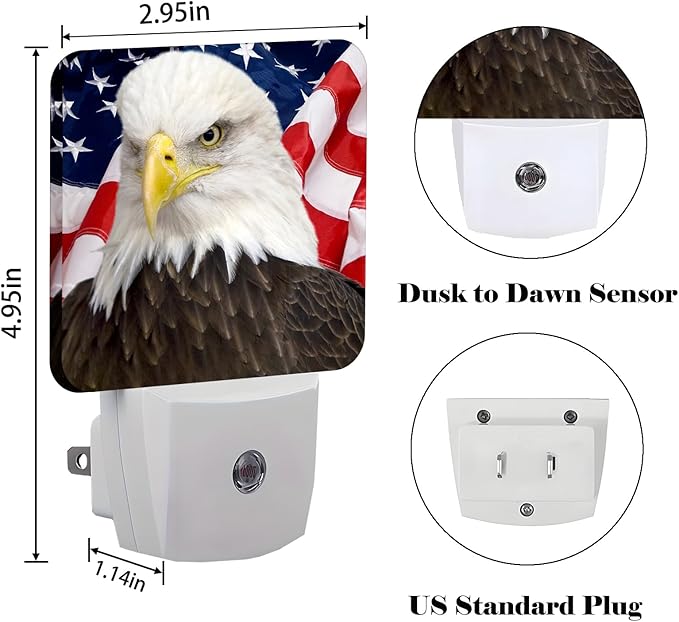 American Bald Eagle Night Light,Plug Into Wall with Dusk to Dawn Light Sensors, Warm Nightlights for Bedroom, Bathroom, Hallway, Kitchen, Gifts Ideal for Boys Girls Women Men