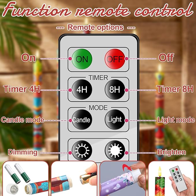 6 Pcs Tribal Tiki Flameless Candles Hawaiian LED Flameless Candle Set Battery Operated Taper Flickering Candles Luau Celebration with Remote for Summer Holiday Tiki Bar Party Table Decor Gift