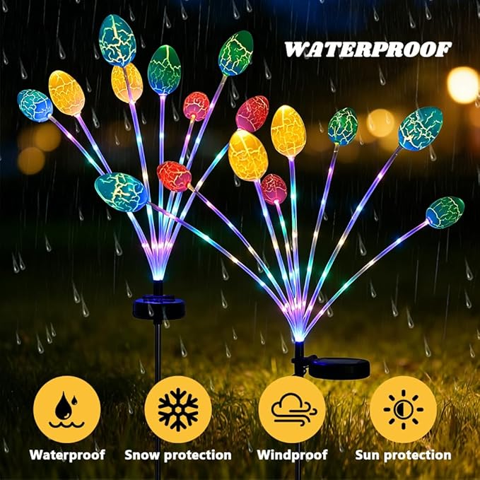 2 Pack Solar Easter Egg Lights, Colorful Garden Swaying Firefly Light with Growing Stem, 2 Modes, High Waterproof Easter Egg Lights for Garden Patio Yard Pathway Landscape Decor