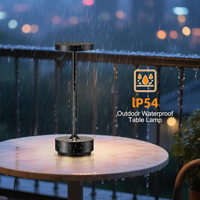 2-Pack Cordless Table Lamp Rechargeable, 5000mAh Battery Operated LED, Touch 3-Color Stepless Dimming, IP54 Waterproof Wireless Lamp for Bedroom Dining Restaurant Patio Outdoor – Black