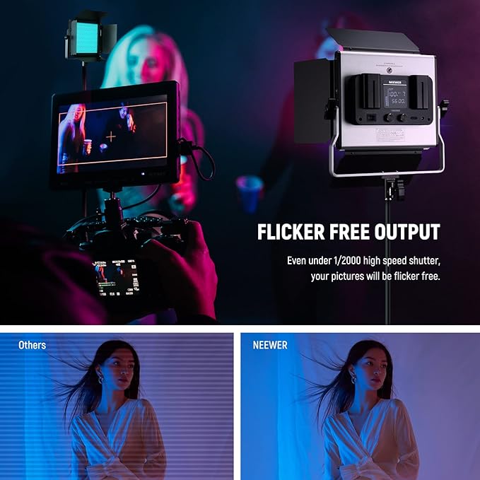 NEEWER Upgraded 660 PRO II RGB LED Video Light with App Control & Tripod Stand Kit, 2 Pack 50W/1% Min Dimming/CRI97+/3200~5600K Key Lighting for Game Streaming YouTube Recording Studio Photography