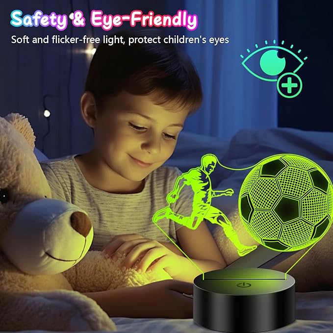 Soccer Gifts for Boys 8-15【Upgraded Athlete icon Version】, 3D Illusion Soccer Lamp Easter Gifts for Kids Teens Boys Girls, 10 Year Old Boy Birthday Gifts for Kids, Boys Room Decor