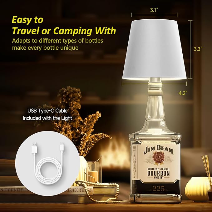 2025 New Wireless Bottle Lamp - LED Bottle Lights for Liquor & Wine Bottles, Cordless Lampshade, Whiskey Bottle Top Light, Bottle Stopper Night Light Kit, Rechargeable RGB Remote & Touch-Dimmable