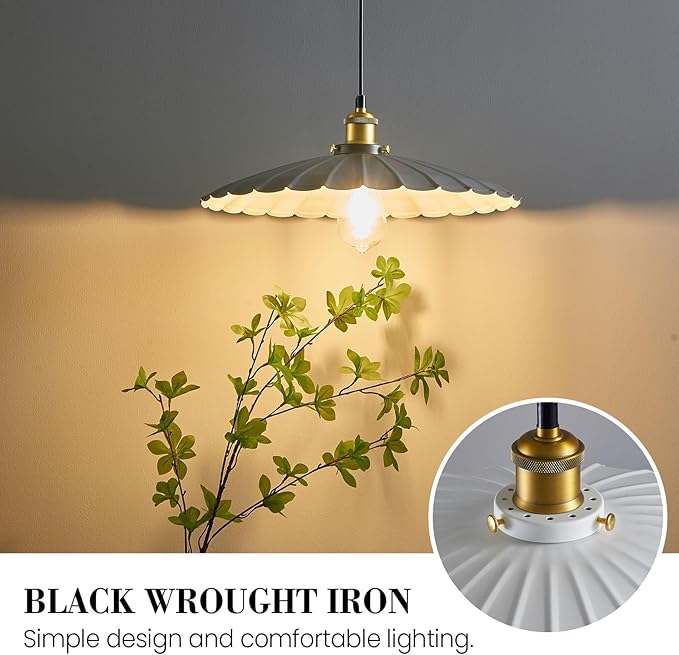 Pendant Lights, 13.8 Inch Glossy White Lampshade Hanging Kitchen Lights 7Ft Height Adjustable Island Pendant Lights for Kitchen Industrial Style Hanging Light for Bedroom 2Pack