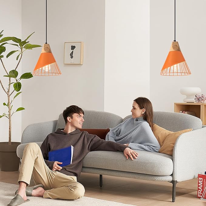 Farmhouse Pendant Light,11.8inches 2 Packs Orange Pendant Light, Kitchen Pendant Lights, Pendant Lights Kitchen Island for Living Room, Bedroom, Dinning Room
