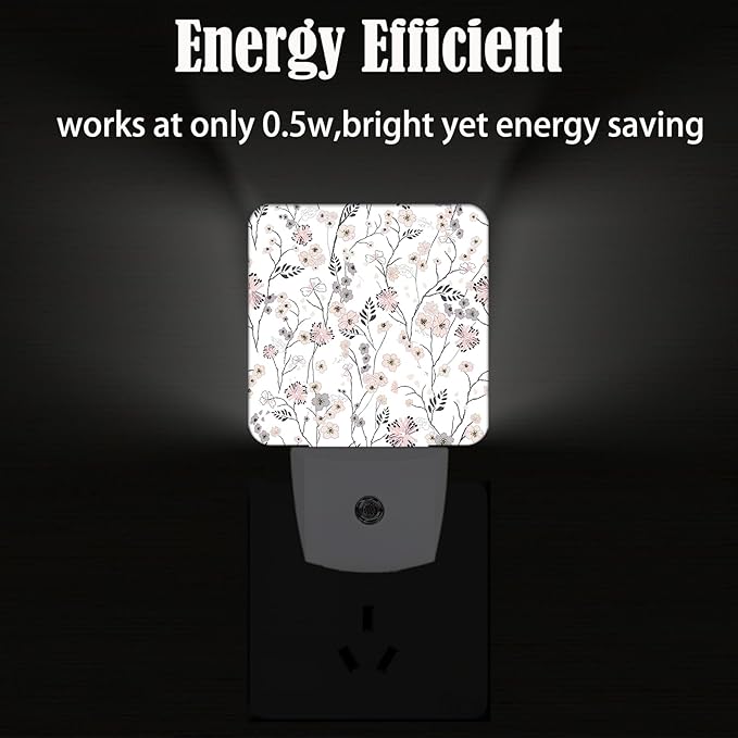 Vintage Peach Pink Floral Night Light,Plug Into Wall for Boys Girls Bedroom Decorative Square Night Light Lamp 0.5w Sleep Friendly