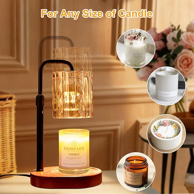 Candle Warmer Lamp with Timer and Dimmer 4-Level Dimmable Flower Light Heat Lamp for Jar Candles Adjustable Height Modern Cute Home Decor for Living Room Bedroom(Gold) (Gold-Square)