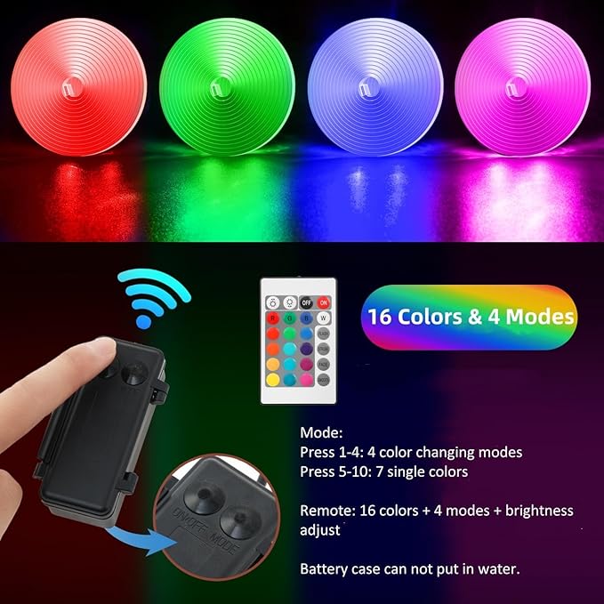 Battery Operated Marine Submersible Boat Lights Strip, 2 Pcs 6FT 9V IP68 RGB Kayak Paddleboard Light, Boat Interior Deck Courtesy Light, Golf Cart Canopy Roof Underglow Lights