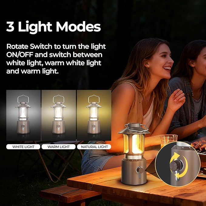 Telescopic Camping Lights Rechargeable,8000mAh Retro Classic LED Camping Lantern,3 Light Modes,Cordless Dimmable Camping Tent Lamp Portable Power Supply IPX4 Waterproof,Light for Indoor & Outdoor