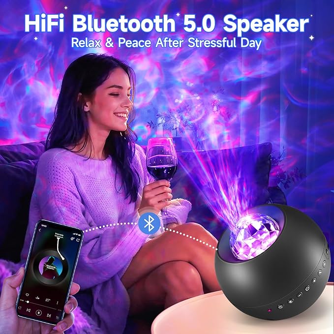 Galaxy Light Projector, 210 Light Effects Ceiling Projector,15 White Noise Galaxy Projector for Bedroom Adults,HiFi Bluetooth Galaxy Projector Lights for Bedroom,Remote&Timer Galaxy Lights for Bedroom