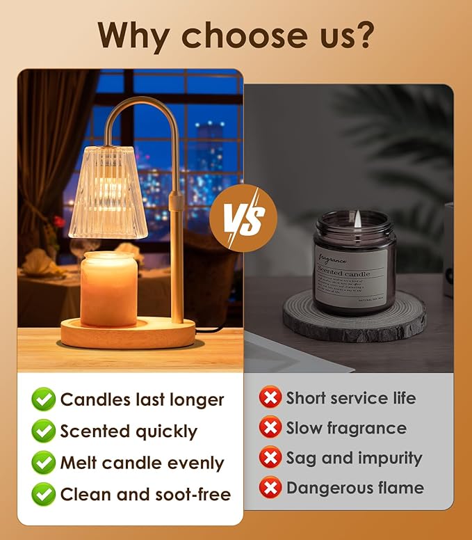 Candle Warmer Lamp with Timer - Electric Dimmer and Adjustable Height for Small Jar Scented Wax Melts - Includes 2 Bulbs for Home Birthday