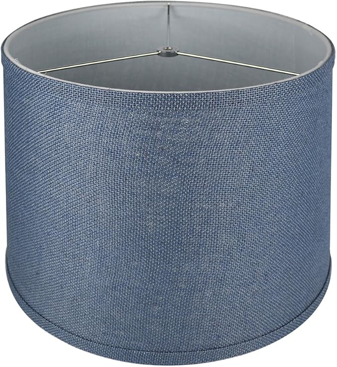 Urbanest French Drum Burlap Lampshade, 14-inch by 16-inch by 11-inch, Denim Blue
