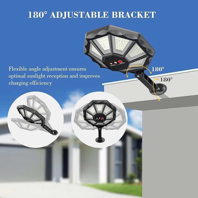 Solar Lights Outdoor, Motion Sensor & Dusk to Dawn Flood Lights, 168LED 6500K 8 Sides 360°Wide Angle, IP66 Waterproof with Remote, for Yard/Garden/Pool/Fence (2 Pack)