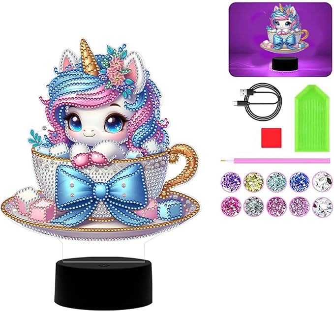 Lovely Unicorn Diamond Art Painting Night Light,Diamond Art Painting Kits Desktop Touch Lamp Ornaments for Tabletop Decor Diamond Art Accessories for Adult Beginner Bedrooms Living Room