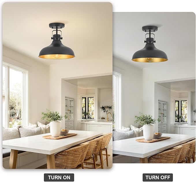 Metal Semi Flush Mount Light Fixture 11.4 inch Ceiling Light Black Hallway Light Fixtures for Kitchen,Hall,Bedroom,Bathroom,Entryway 2 Pack