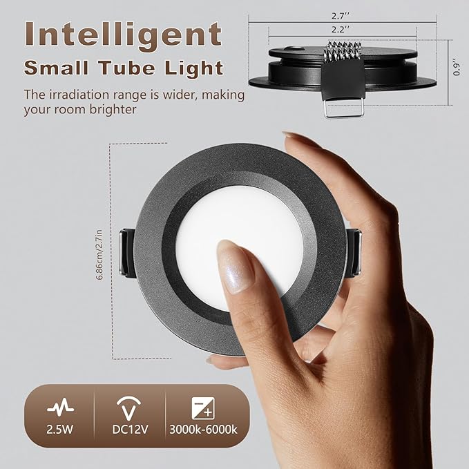 LED Puck Lights,Rv Led Lights Interior 12v with Dimmer Switch & 3 Colors Adjustable for Interior/Camper/Trailer/Boat/Car(Black-3 Colors, 1 Pack)
