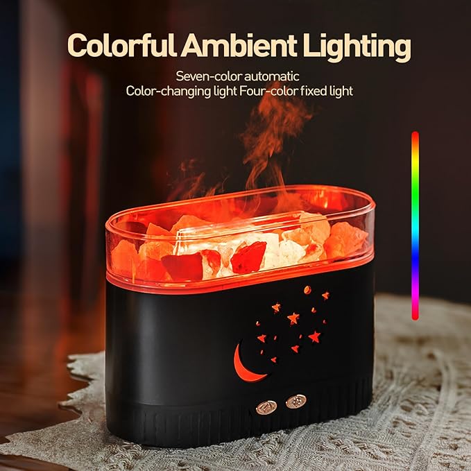Himalayan Salt Lamp for Essential Oil Diffuser, Fireplace Flame Air Humidifier Diffuser, 7 Colors Aroma Diffuser, Humidifiers for Bedroom with Timer, Gift for Lover, Home, Office, Yoga, Gym 200mL
