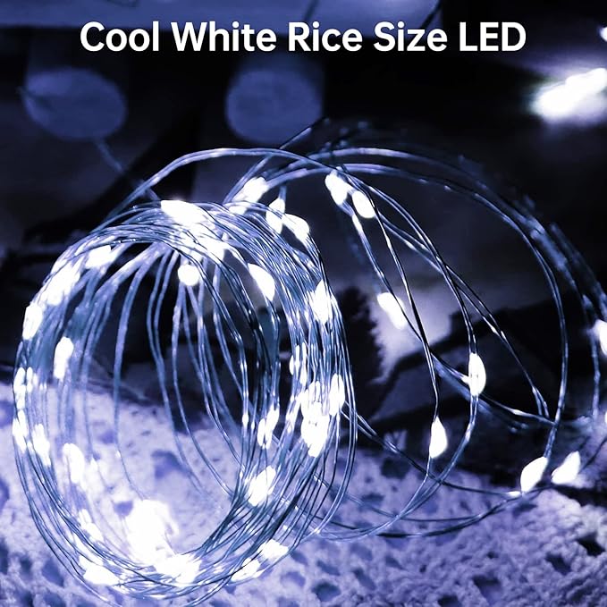 Blingstar USB Powered Fairy Lights, 2 Pack 33Ft 100 LED, Flexible Silver Wire, Mini String Lights for Christmas Tree/Bedroom/Camping/Dorm Indoor Decoration, Cool White