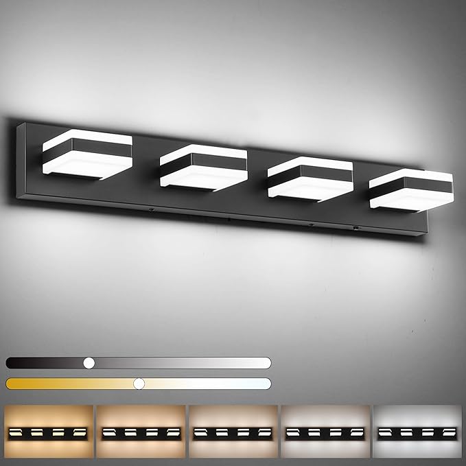 SOLFART Bathroom Vanity Lights, Adjustable Black Matt Black Vanity Light for Bathroom,LED Light Fixtures Over Mirror,5 Color Temperature 4 Lights 5CCT