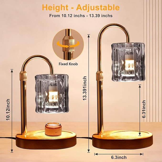 Candle Warmer Lamp with Timer and Dimmer 4-Level Dimmable Flower Light Heat Lamp for Jar Candles Adjustable Height Modern Cute Home Decor for Living Room Bedroom(Gold) (Silver-Square)