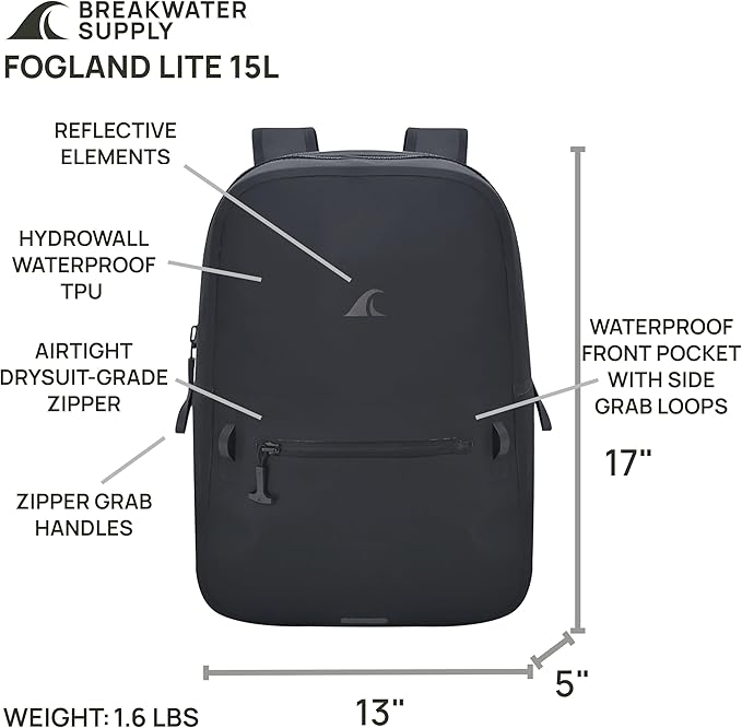 Breakwater Supply™ Waterproof IP68 Submersible Backpack with Airtight Zippers | Laptop Travel Outdoors | Fogland 25L 20L 15L | 100% Waterproof, Submersible, Airtight Zippers, Travel Outdoors
