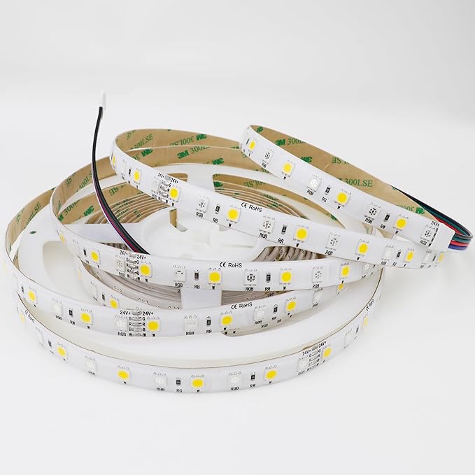 RGB+Warm White LED Strip Lights DC24V SMD5050 360LEDs RGBW LED Tape Light Multi-Colored Silicone Waterproof IP65 16.4Ft for Bedroom Home Kitchen Lighting