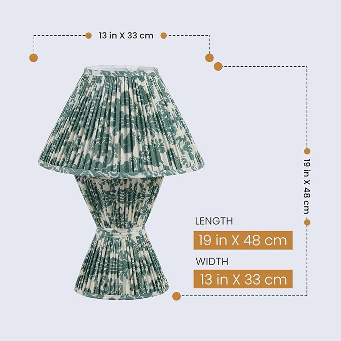 Handicrafts Home Handcrafted Cotton Fabric Table Lamp, 13x19” Modern Farmhouse Accent Table Lamp, Decorative Dome Bedside Nightstand Lamp for Bedroom Living Room, Small Sculptural Desk Light, Verde
