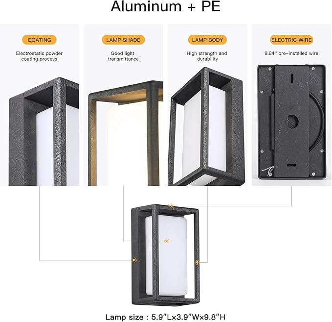 Outdoor Wall Lights Waterproof, 9.8" Outdoor Sconce Lights for House, 3000K LED Modern Exterior Lighting Fixtures, Hardwired Front Porch Light Fixtures for Outside Garage Patio Fence Front Door