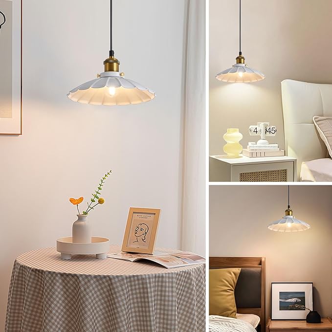 Plug in Pendant Light Industrial 9.8 Inch White Lampshade Kitchen Island On/Off Switch Hanging Lamp Plug in Adjustable 14Ft Cord Hanging Lights for Bedroom and Living Room 2Pack