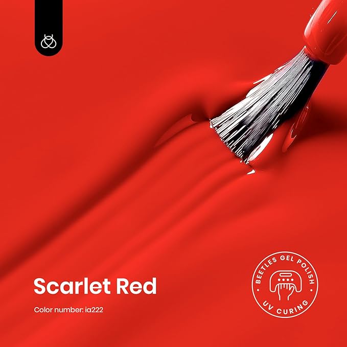 Beetles Red Gel Polish - 15ml/0.51 FL.OZ, Scarlet Red Gel Nail Polish, Soak Off UV LED Nails Art, Long-Lasting Manicure Salon DIY Home