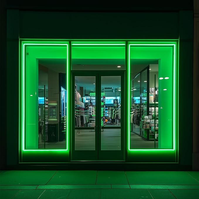 GZBtech Flexible LED Neon Rope Lights 50FT,AC 110-120V Waterproof Strip Light, 120 LEDs/M Cuttable Connectable Neon Lighting for Indoor Outdoor Home Decor/Commercial Building Use-Green 15M, ETL Listed