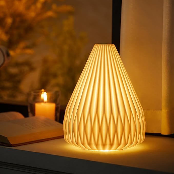 RONDURE 9.1" Modern Ceramic Table Lamp, Modern Bedside Lamps for Bedroom, Living Room and Nightstand, White Translucent Ceramic Shade, Warm Ambient Lighting, Home Decor