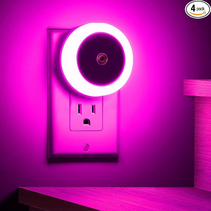 Briignite Purple Night Light, Night Lights Plug into Wall [4Pack], Nightlight with Light Sensors for Kids Room, Baby Night Light, Bathroom Stair Lights, Hallway Light