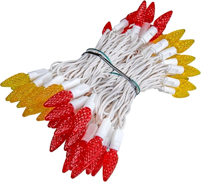 ‎‎‎Novelty Lights 24FT 70 LED C6 LED Mardi Gras String Lights, Outdoor Christmas Tree Commercial Grade LED String Lights, Christmas Lights Outdoor Tree Decorations Outdoor (Red/Yellow)