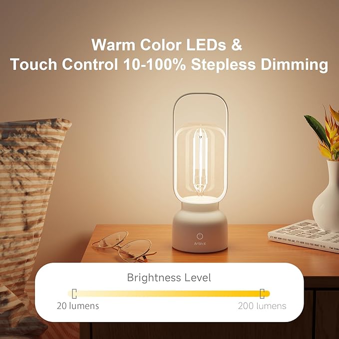 Retro Cordless Lantern Table Lamp, 40 Hours Long Lasting Dimming Night Light, Small Rechargeable Battery Operated Light for Nightstand, Decoration, Gift- Green