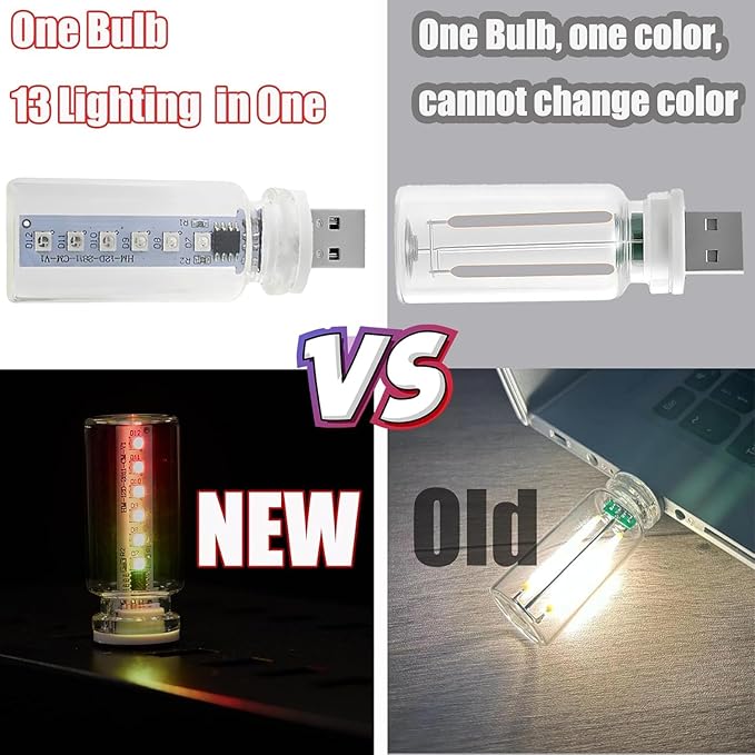 car USB Night Light Bulb, 13 Color Changing Modes Portable Plug-in Retro Car Interior Ambient Lights, Led USB Light Camping, Party, Holiday Decoration, Bedroom, Desktop (3Pcs)