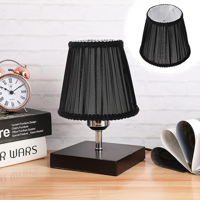 Lurrose Black Decor Lamp Shades Cloth Lamp Shade Covers, Clip On Bulb Lamp Shade Fabric Lampshade with Harp Pleated Cone for Table Chandelier Wall Lamp, Black Drum Lamp Shades Vintage Decor