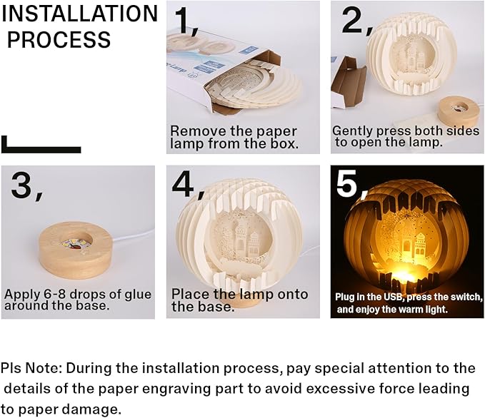 Light Up Ramadan lights with USB Charging for Tabletop, Paper Carving Ramadan Decorations for Home,Ramadan Decor Lamp,Ramadan Gifts for Kids,Ramadan Mubarak Kareem Sign for Eid Table Decorations (not Wood Material)