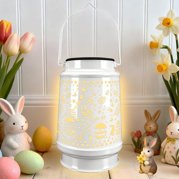 Easter Decorations for Home USB LED Lantern Lamp Tree Ornaments Night Lights with Eggs & Bunny Table Decor, Easter Gifts for Kids Teens Women Adults