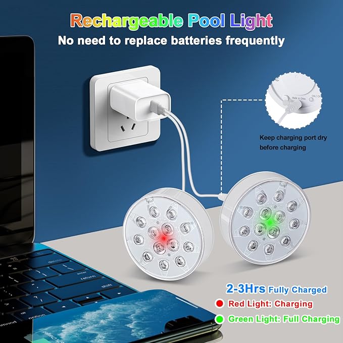 Pool Lights for Above Ground Inground Pool, Underwater Rechargeable Submersible LED Lights with Remote, IP68 Waterproof, Pool Light for Hot Tub, Shower, Vase, Fountain, Aquarium, Bath, Party, 4 Pack