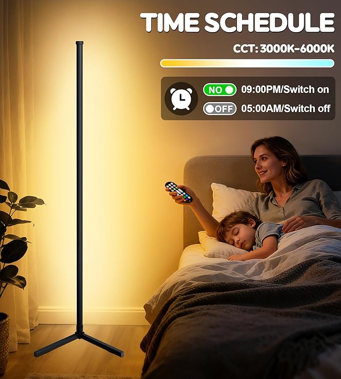 LanSuper Uplighter Corner Floor Lamp, Smart RGB LED Corner Floor Lamp,Modern Projector Floor lamp with APP & Remote,Ambient Lighting Color Changing Standing Lamp with Music Sync for Living Room