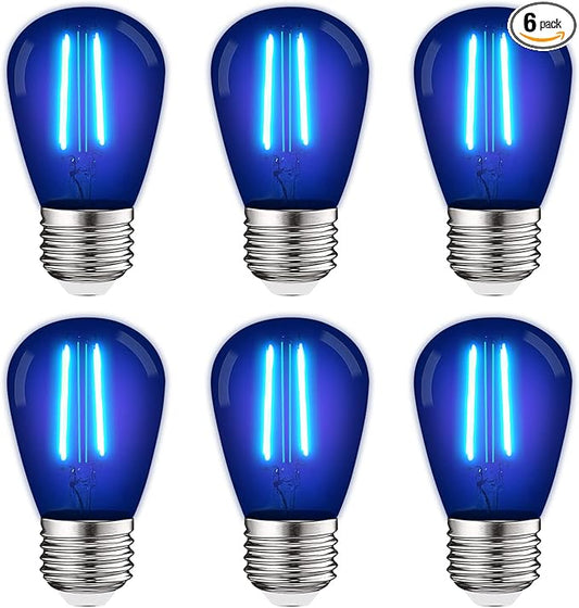 LUXRITE S14 Edison LED Blue Light Bulb, 0.5W, Colored LED Bulbs for Outdoor String Lights, UL Listed, E26 Base, Indoor Outdoor, Decoration, Party, Holiday, String Light Replacement Bulbs (6 Pack)