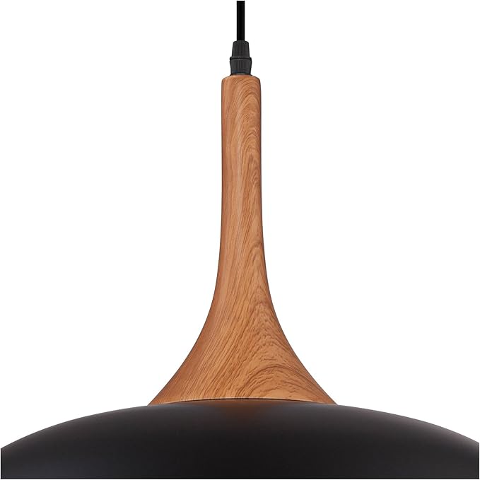 Possini Euro Design Felton Black Aluminum Wood Finish Small Pendant Light 17 3/4" Wide Mid Century Modern Dome Shade Fixture for Dining Room House Entryway Bedroom Kitchen Island Hallway