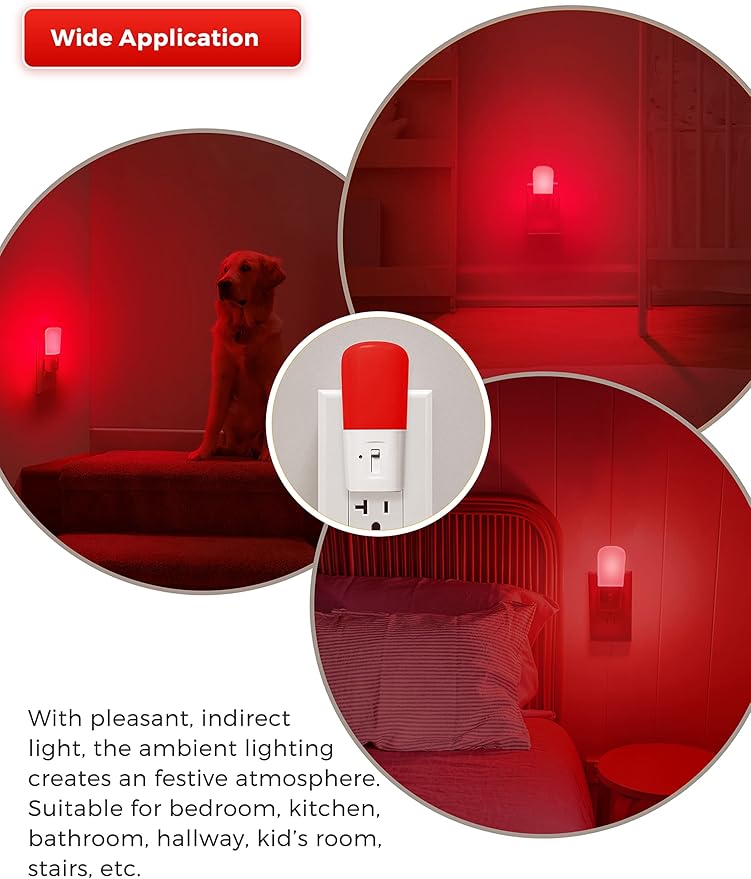 L LOHAS LED Red Night Light Plug in, Dimmable Light LED Night Lights with Dusk to Dawn Sensor, 5-80LM Adjustable Brightness Red Light for Nursery Kids Room Hallway Kitchen, Christmas Gift 2 Pack