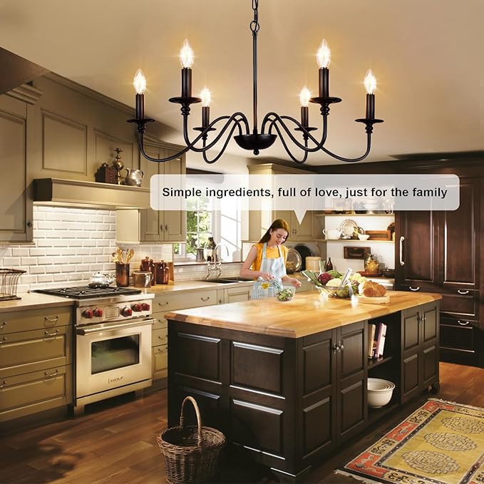 Depuley Farmhouse Chandelier for Dining Room: 6-Light Black Industrial Kitchen Island Pendant Light Fixture - Rustic Candle Chandeliers Vintage Modern Hanging Ceiling Lamp for Bedroom Foyer
