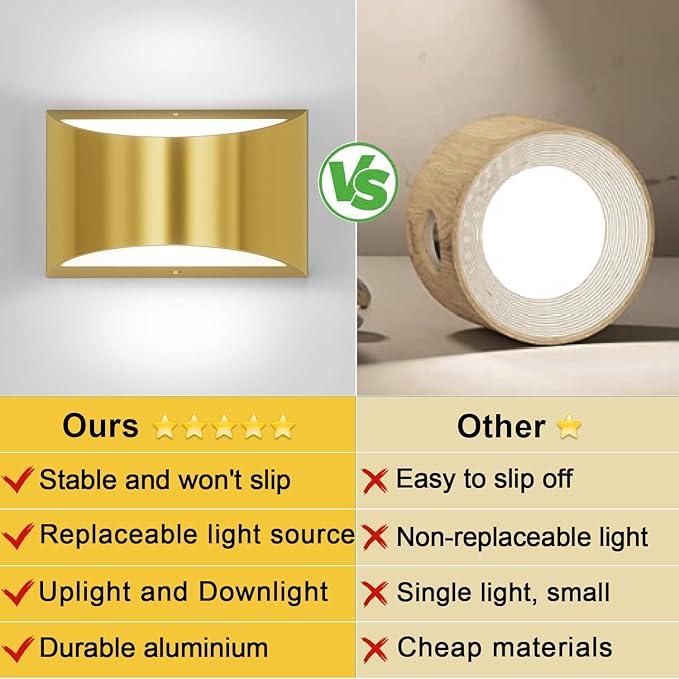 Aipsun Brushed Brass Wall Sconce Indoor Wall Lights Hardwired 1 Pack Up and Down Wall Mount Light for Living Room Bedroom Hallway Corridor Conservatory Cool White 6000K(with G9 Bulbs)
