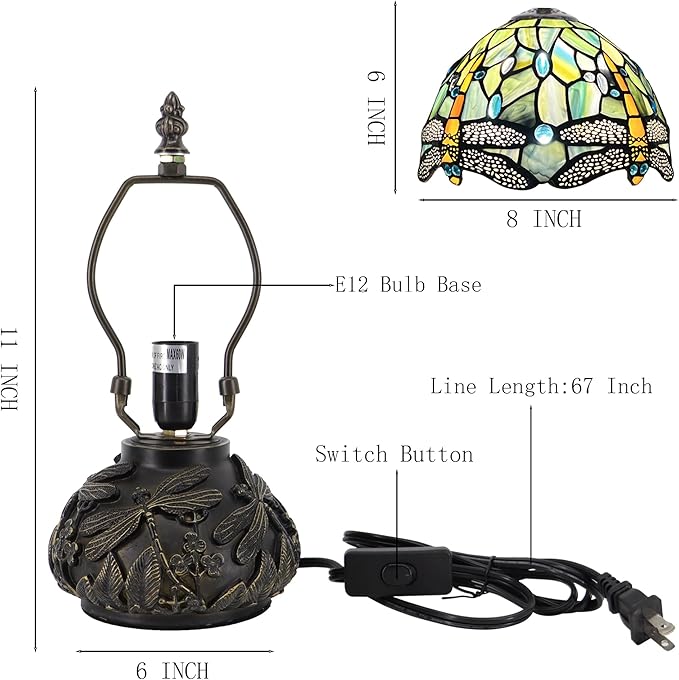 Small Tiffany Mushroom Table Lamp,Mini Memory Sympathy Antique lamp 8X11 Inch (Brown Dragonfly)