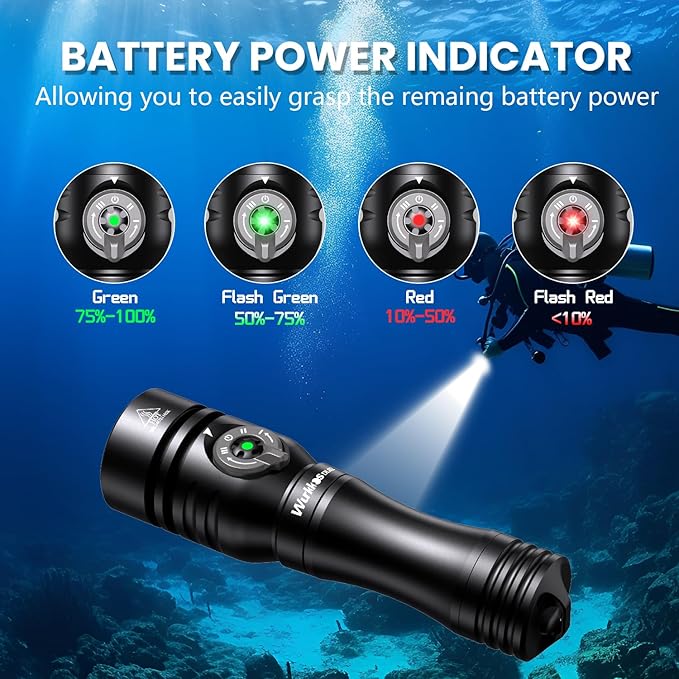 Wurkkos DL02 Scuba Diving Light,3000 Lumens 6500K Dive Light with Rotary Magnetic Switch,IPX8 Waterproof 496M Long Throw 100M Underwater 3 Lighting Modes Submersible Flashlight for Night Diving