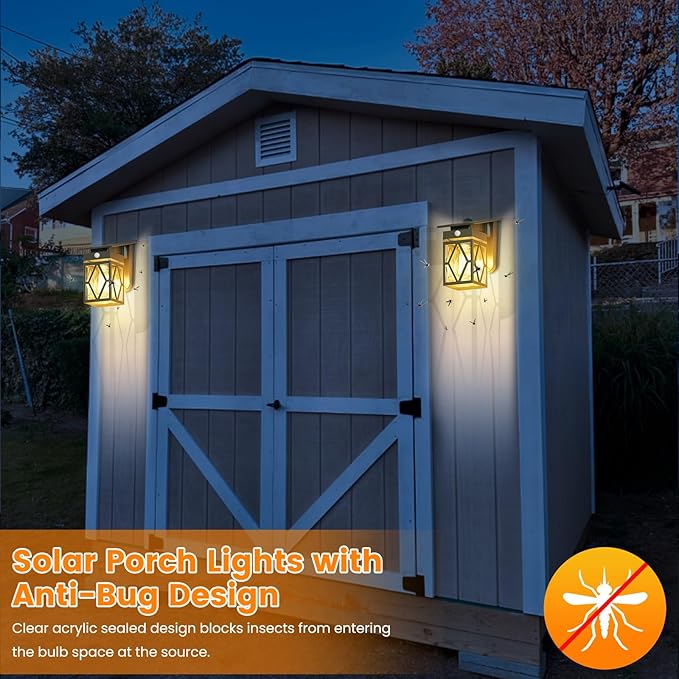 4 Pack Solar Porch Lights Outdoor, Dusk to Dawn & Motion Sensor Solar Wall Light with Lantern Shape, 3 Modes IP65 Waterproof, E26 Bulb Exterior Sconce for Front Porch, Garage, Patio Security